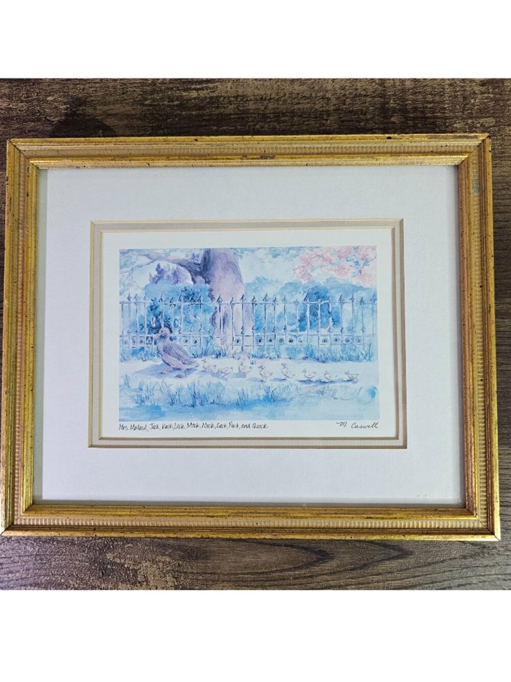Marianne Caswell Mrs Mallard Double Matted Framed Print Golden Tone Frame
